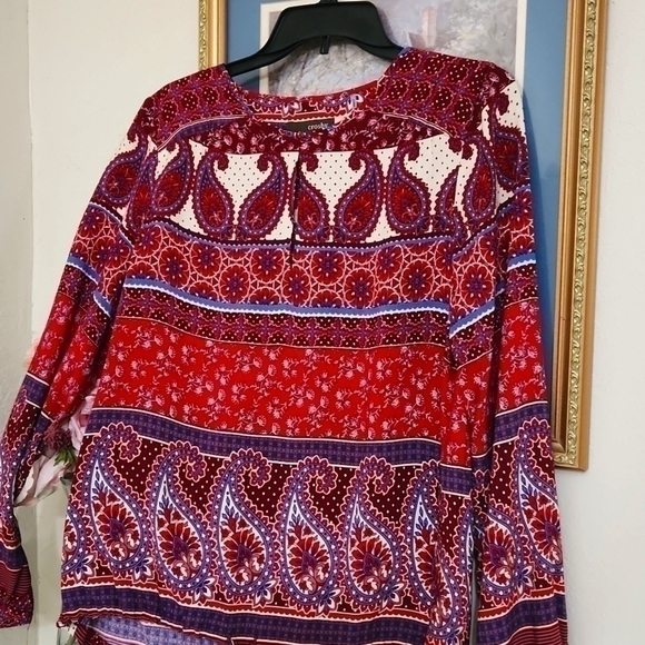 Crosby Boho Paisley Tie Gathered Waist Long Sleeve Blouse Women's M Fall - Picture 8 of 12